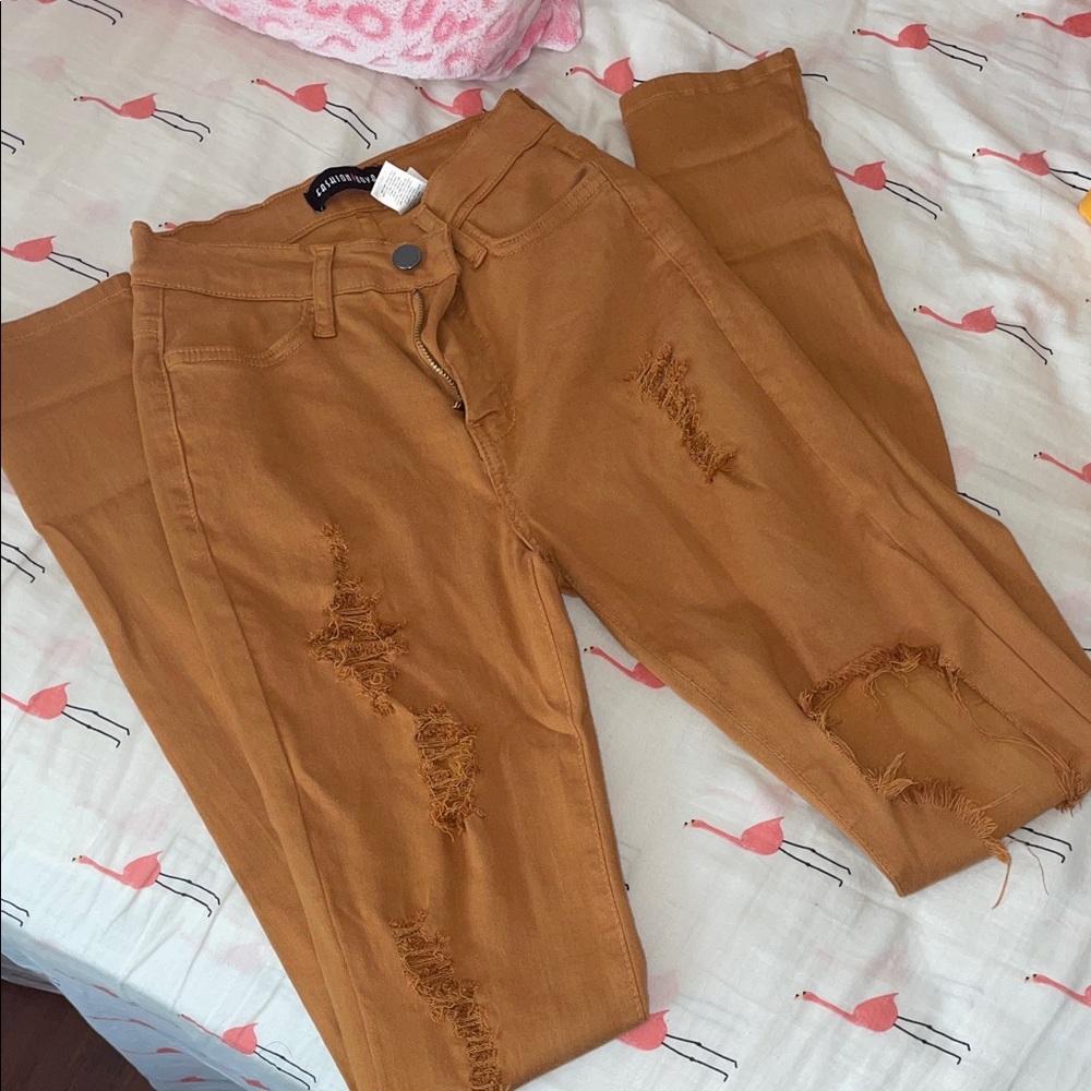 High Waist Pumpkin Brown Jeans